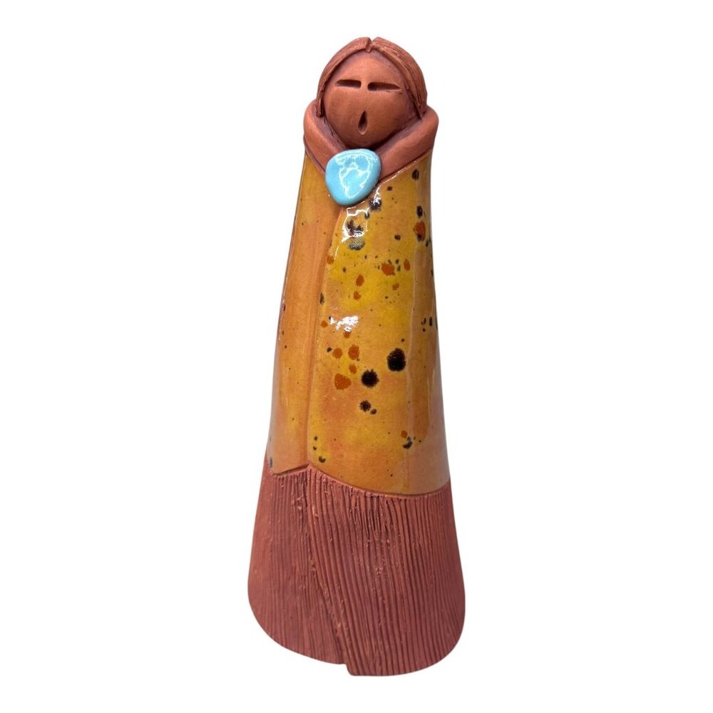Esta Bain Native American Pottery 'The Storyteller' Woman Blanket Turquoise 8.5"